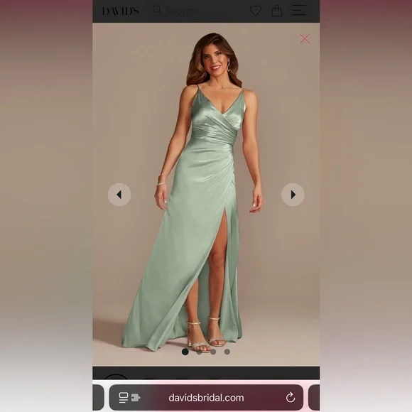 NWT Dusty Sage Charmeuse Draped Strappy Dress Galina Signature Bridesmaid 14 - Picture 8 of 9